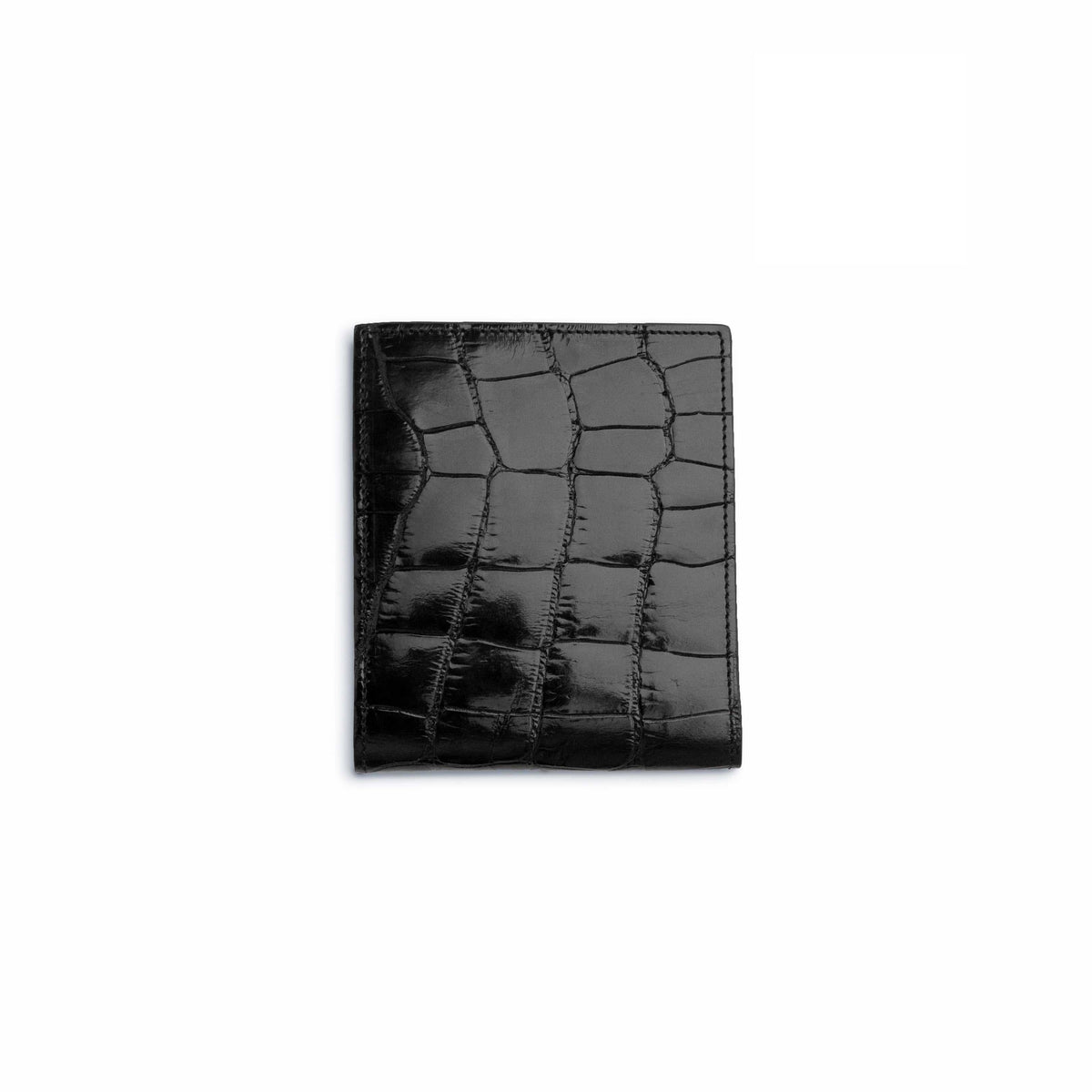 Ferrini Alligator Hipster Wallet in glossy black with genuine alligator scales and a compact folded design