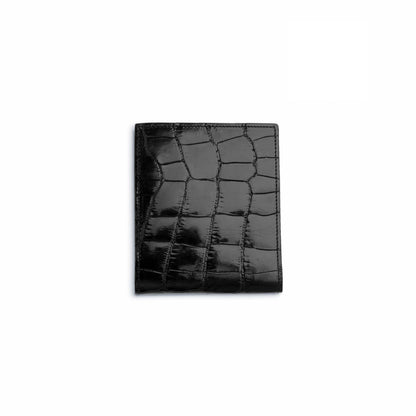 Ferrini Alligator Hipster Wallet in glossy black with genuine alligator scales and a compact folded design