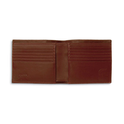 Ferrini Alligator Hipster Wallet in cognac brown alligator leather, open with tiered card slots and stitched edges