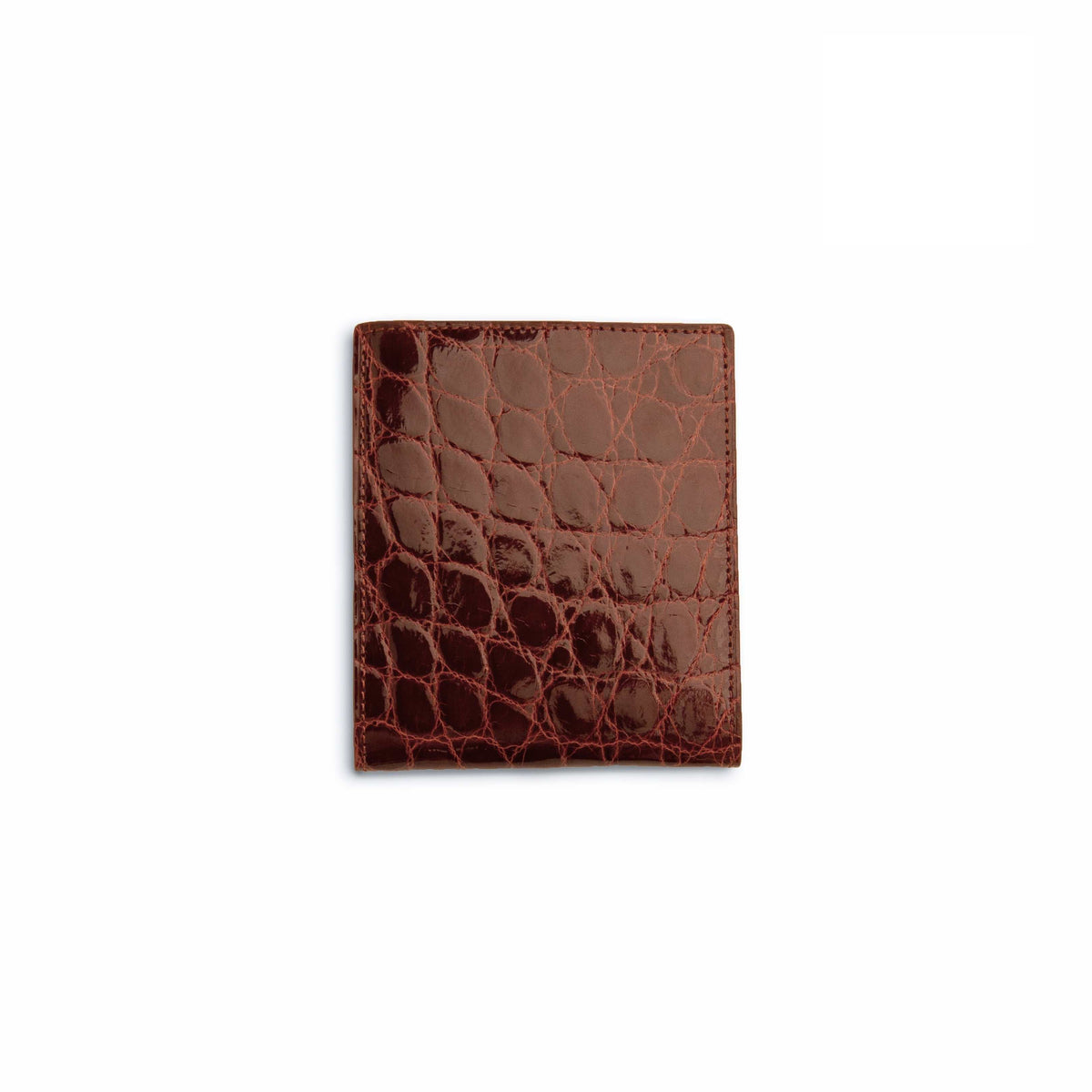 Ferrini Alligator Hipster Wallet in rich cognac alligator leather, with a glossy finish and distinctive scale pattern.