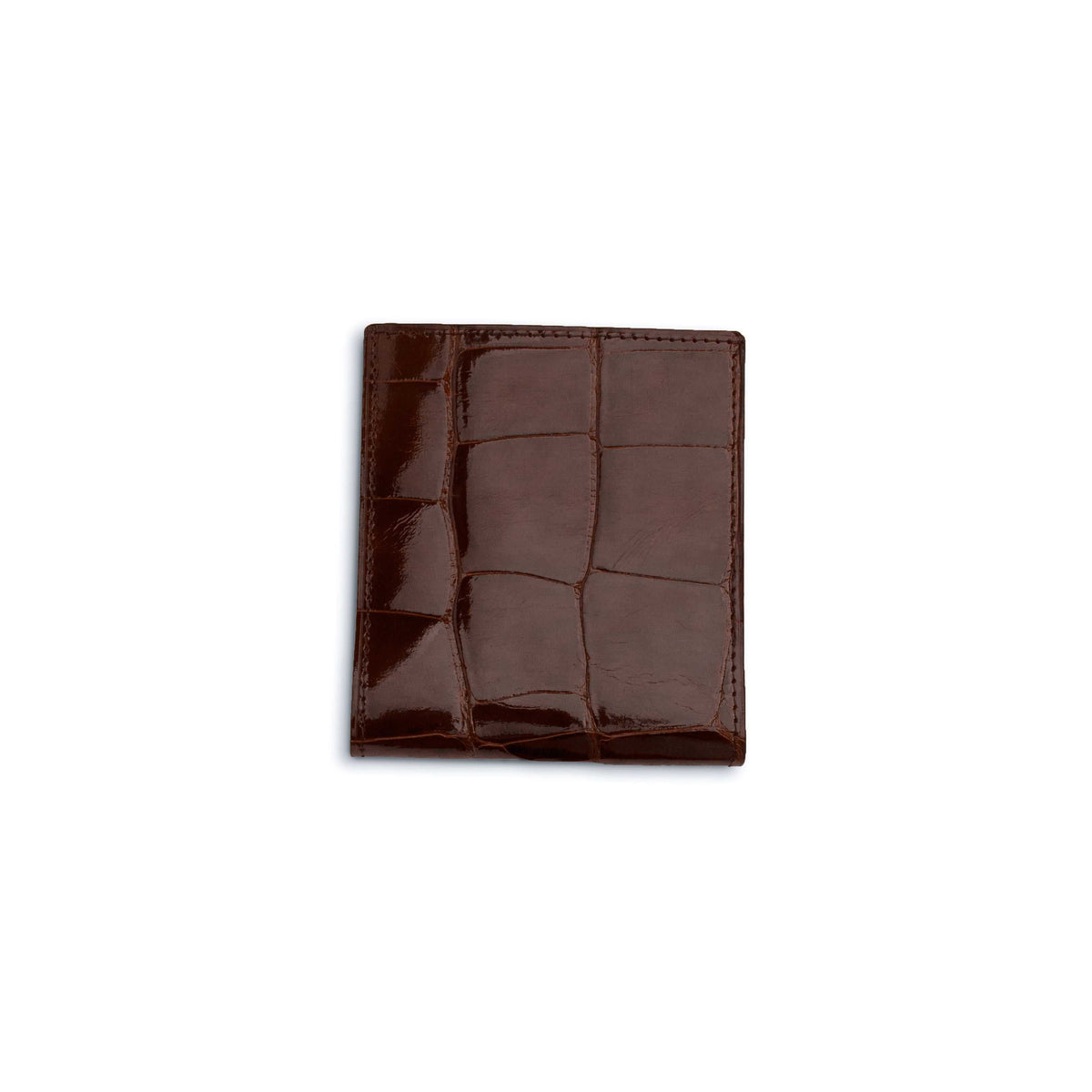 Ferrini Alligator Hipster Wallet in glossy nicotine brown alligator leather with a raised rectangular scale pattern