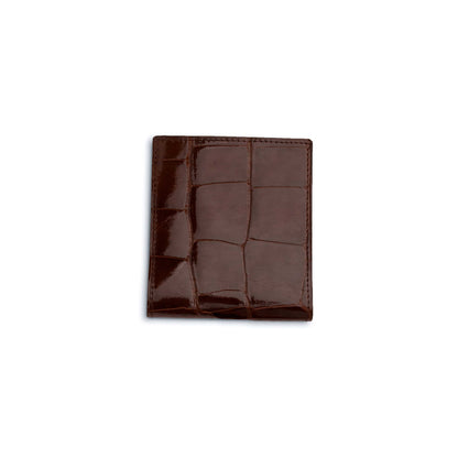 Ferrini Alligator Hipster Wallet in glossy nicotine brown alligator leather with a raised rectangular scale pattern