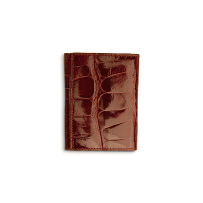 Ferrini Alligator Trifold Wallet in glossy cognac-brown alligator leather with raised scales and stitched edges