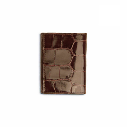 Ferrini Alligator Wallet in glossy brown leather with a natural raised scale pattern and folded trifold design