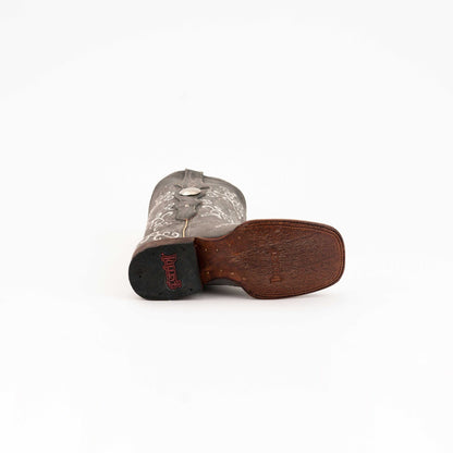 Ferrini Bella Leather Boots in smoke leather, showing a square toe, decorative stitched shaft and brown leather outsole