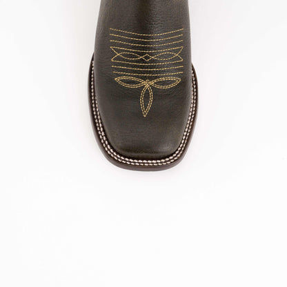 Ferrini Blaze Leather Boots in moss green leather with gold decorative stitching and a square toe
