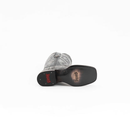 Ferrini Cleopatra Leather Boots with a silver-and-white stitched shaft and black leather outsole, shown from underneath