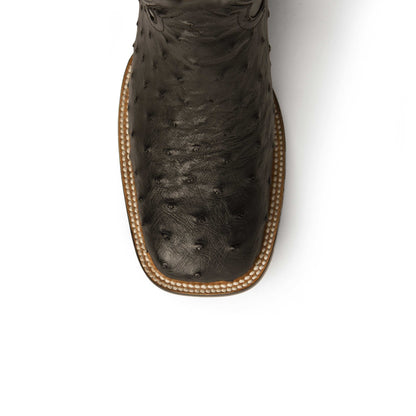 Ferrini Colt Full Quill Ostrich Boots with a black textured ostrich leather vamp and contrast welt stitching