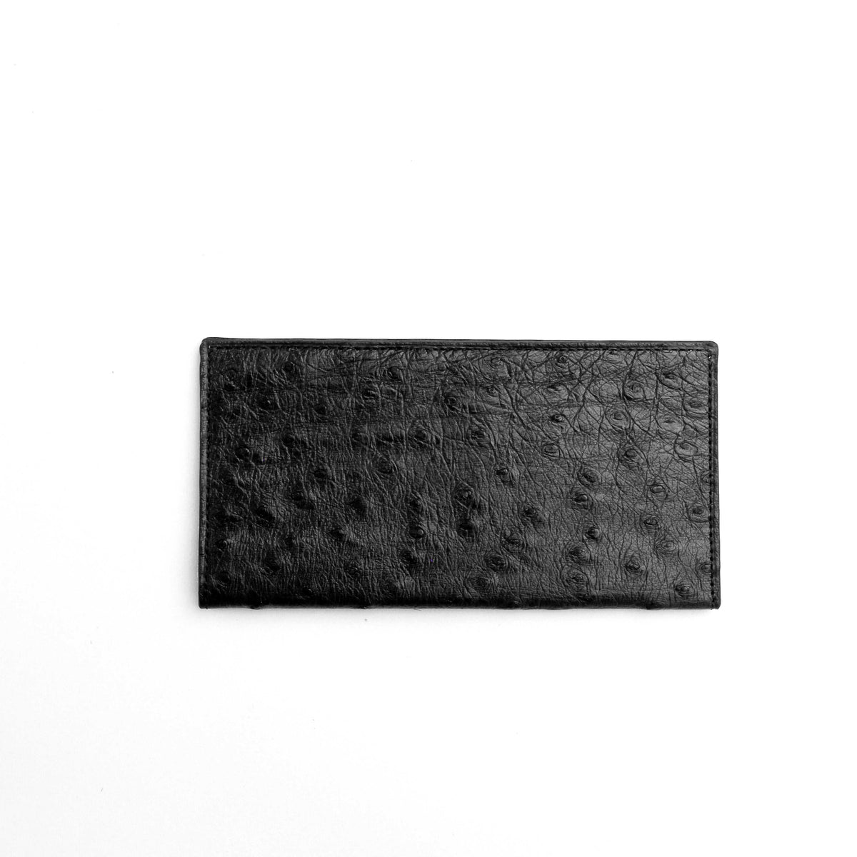 Ferrini Full Quill Ostrich checkbook cover in black textured leather with a distinctive raised quill pattern.