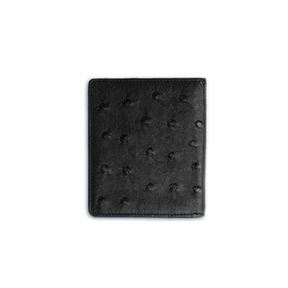 Money clip in black full quill ostrich leather with distinctive raised quill bumps and stitched edges, Ferrini Full Quill Ostrich