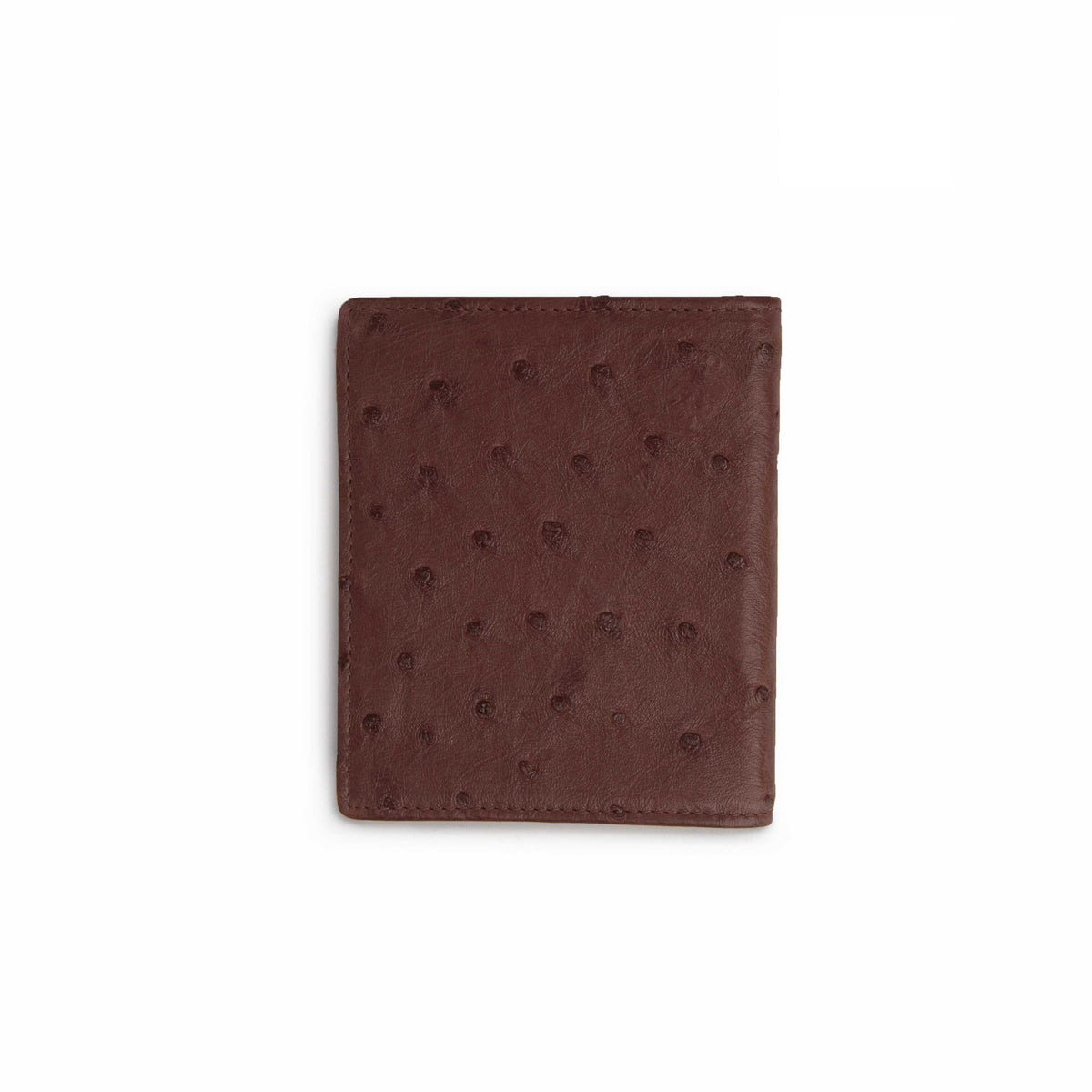 Ferrini Full Quill Ostrich money clip in dark brown leather with distinctive raised quill texture and stitched edges