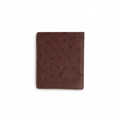 Ferrini Full Quill Ostrich money clip in dark brown leather with distinctive raised quill texture and stitched edges