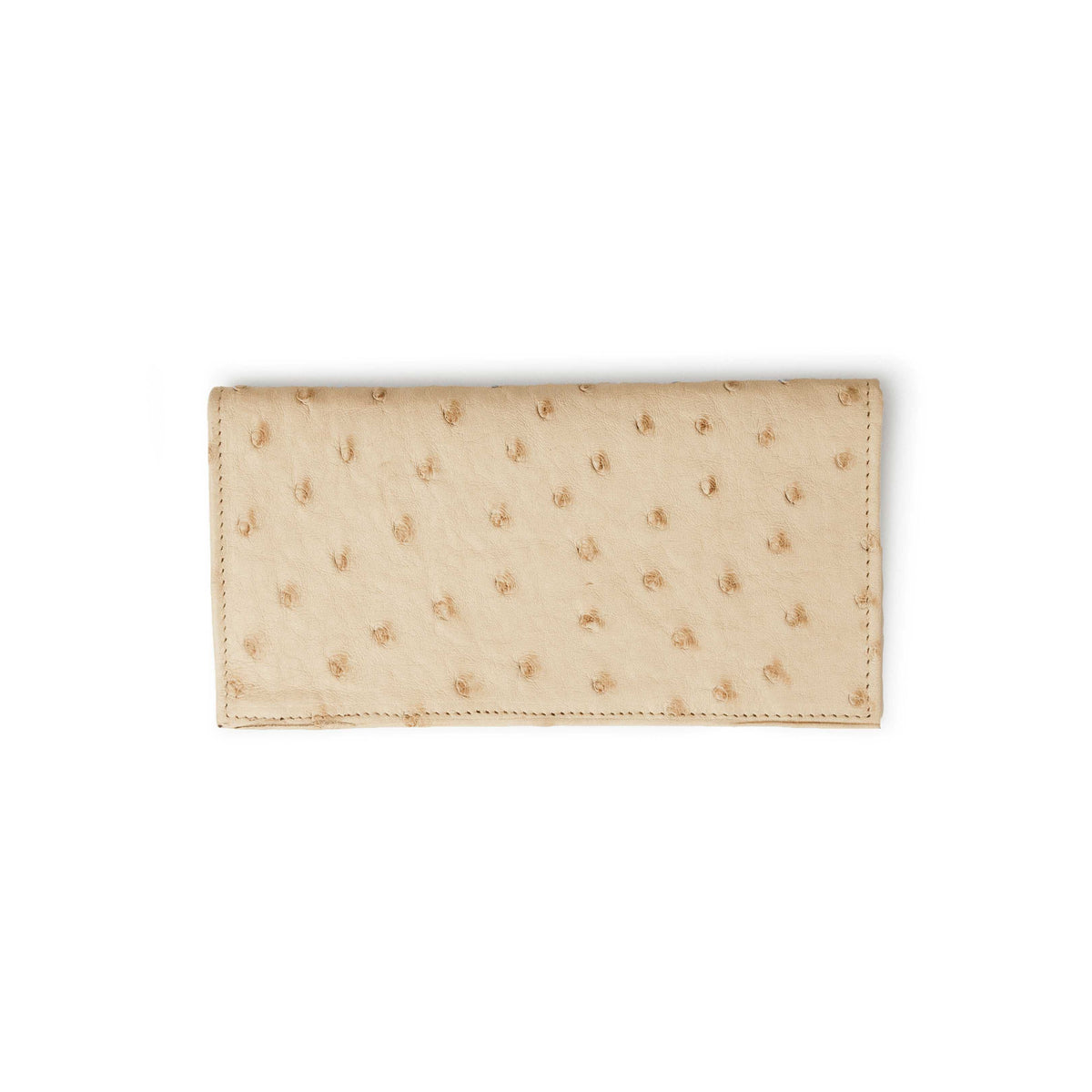 Ferrini Full Quill Ostrich checkbook cover in pale winter white leather with raised quill markings and stitched edges
