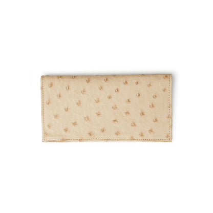 Ferrini Full Quill Ostrich checkbook cover in pale winter white leather with raised quill markings and stitched edges