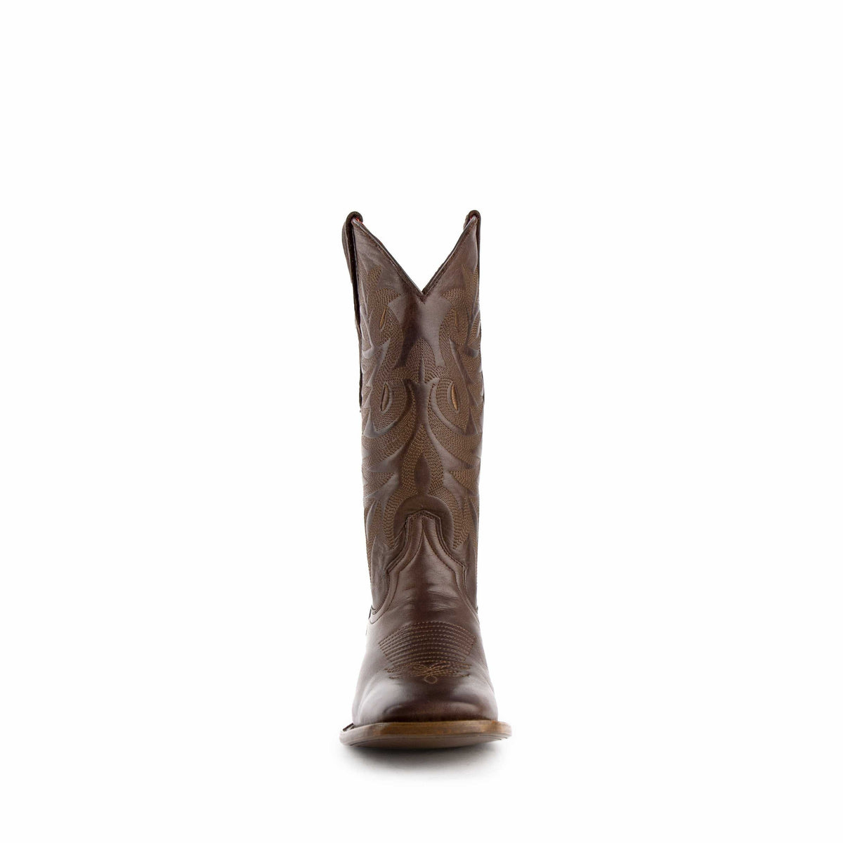 Ferrini Jane Leather Boots in chocolate brown leather, featuring decorative stitched shaft detailing and a square toe