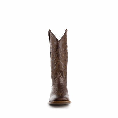 Ferrini Jane Leather Boots in chocolate brown leather, featuring decorative stitched shaft detailing and a square toe