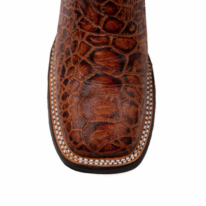 Ferrini Kai Sea Turtle western boot in rich cigar brown with a raised sea turtle print vamp and stitched square toe