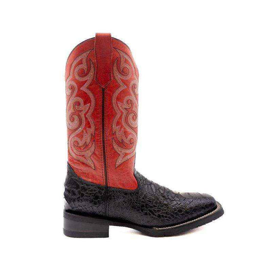 Ferrini Kai Sea Turtle PRINT Boots in black leather with textured sea turtle vamp, red shaft and ornate western stitching