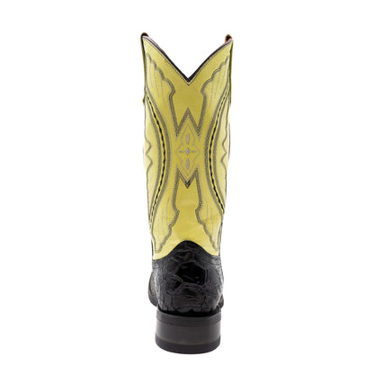Ferrini Kai Sea Turtle PRINT Boots in black leather with a yellow sea turtle patterned shaft and stitched detailing