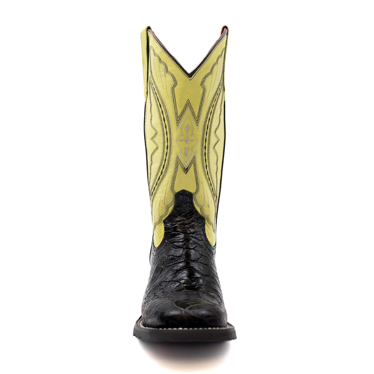 Ferrini Kai Sea Turtle PRINT Boots in black leather with a bright yellow shaft, stitched western details and square toe