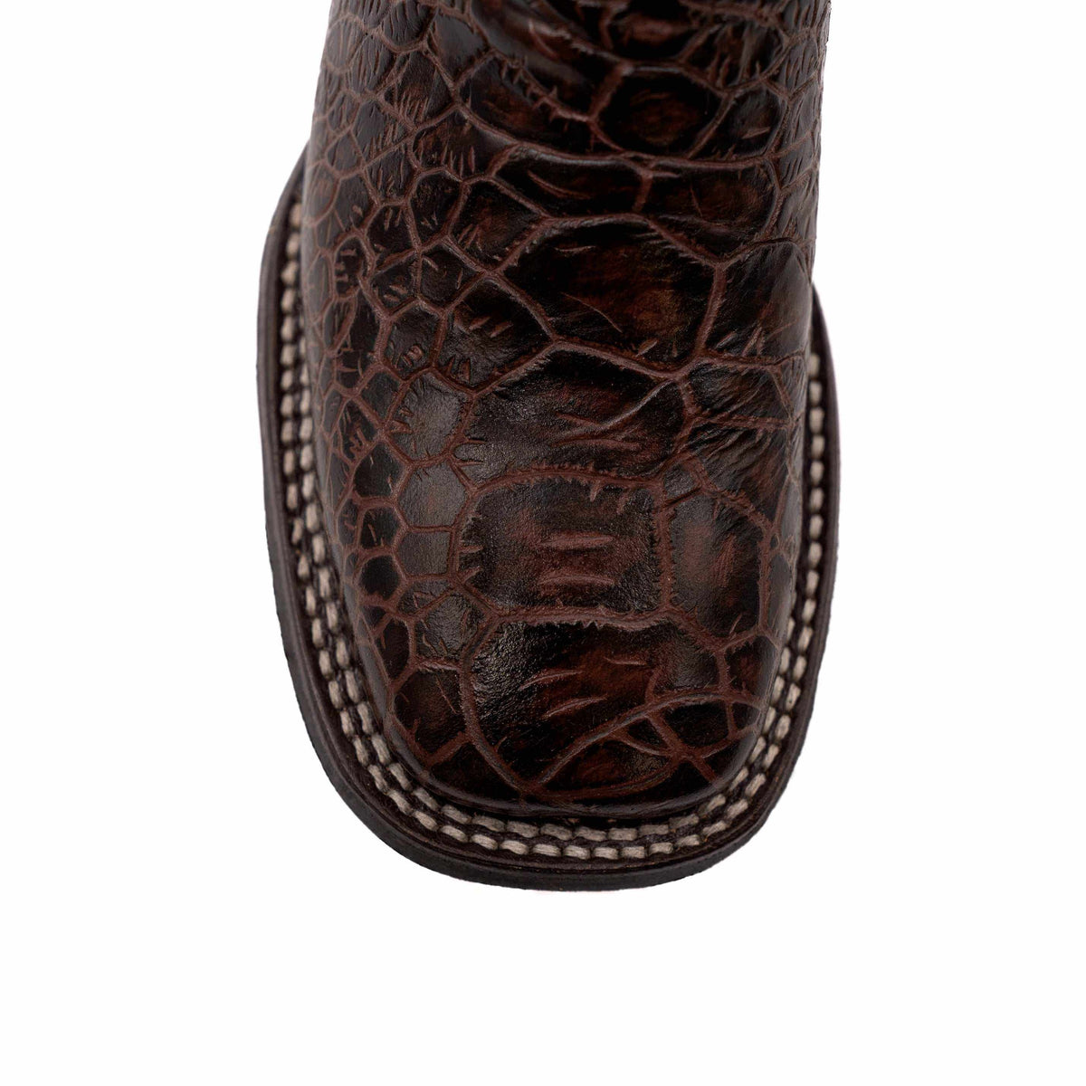 Ferrini Kai Sea Turtle PRINT Boots in dark chocolate leather with embossed reptile-like pattern and contrast stitching