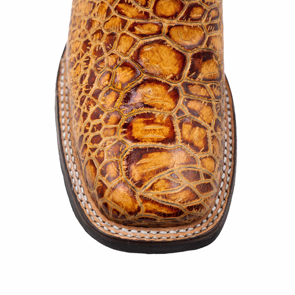 Ferrini Kai Sea Turtle PRINT Boots with a glossy cigar-brown scale pattern, contrast stitching, and square toe