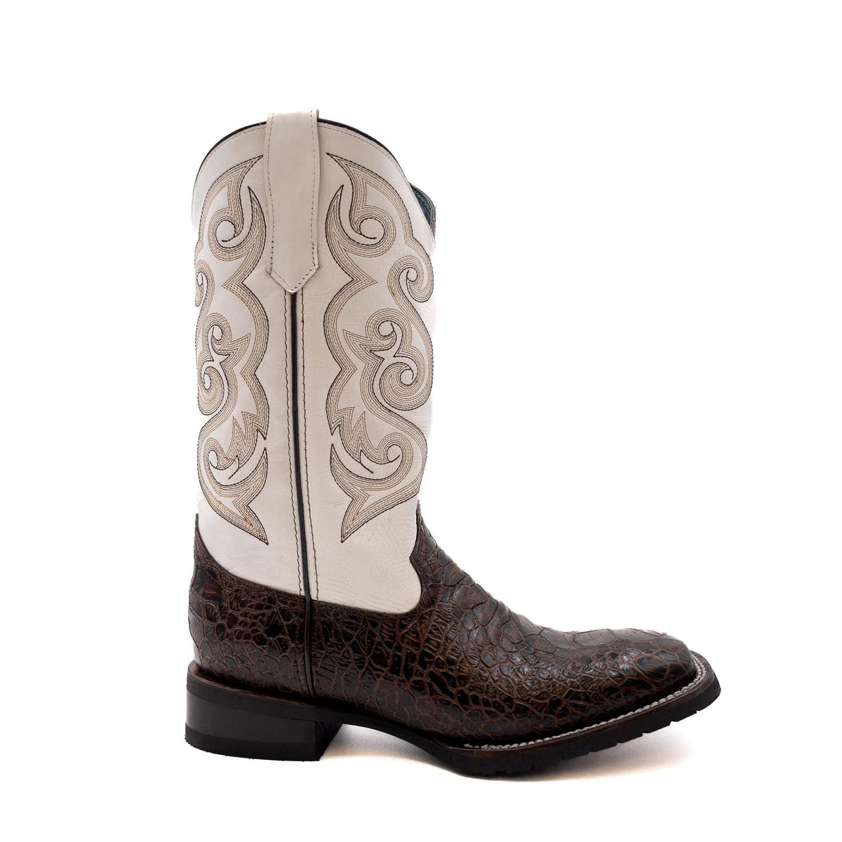 Ferrini Kai Sea Turtle PRINT Boots in dark brown textured leather with a light cream shaft and decorative stitching