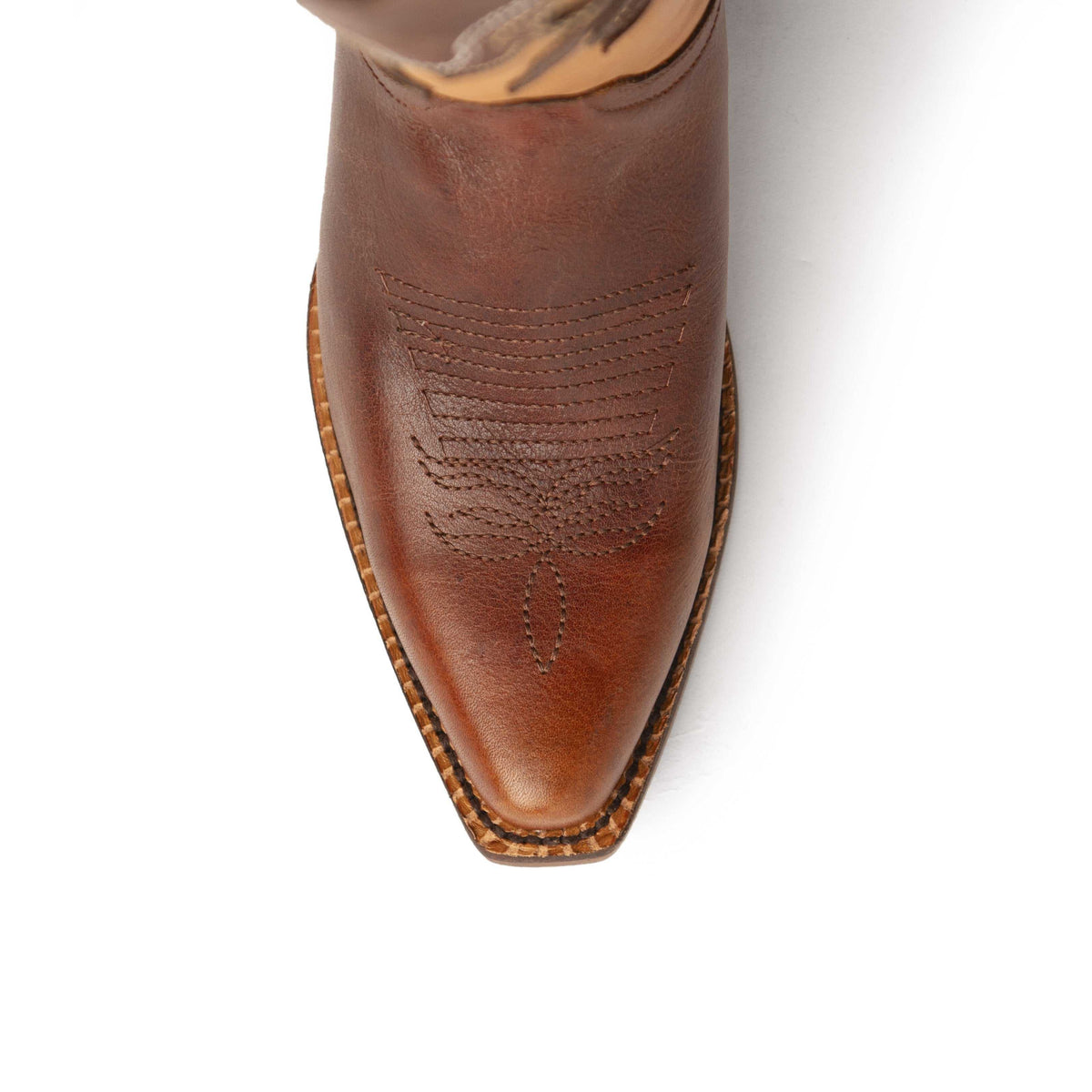 Ferrini Legend Leather Boots in reddish-brown leather with decorative stitched detailing and a tapered snip toe