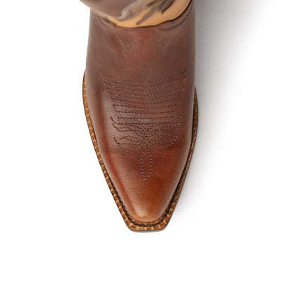 Ferrini Legend Leather Boots in reddish-brown leather with decorative stitched detailing and a tapered snip toe
