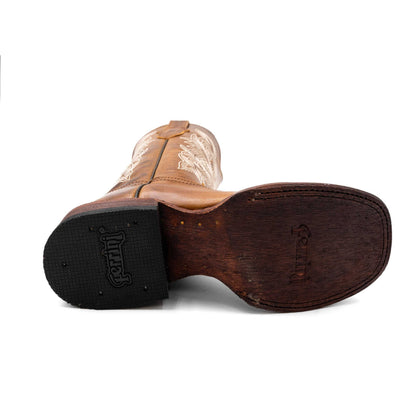 Ferrini Mae Leather Boots with a brown leather upper, decorative stitching, dark wood-tone sole and black heel cap