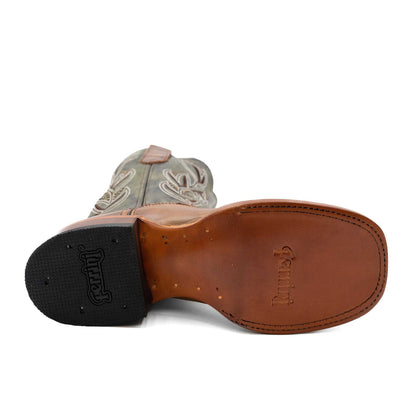 Ferrini Maggie Leather Boots with a brown leather outsole, black rubber heel cap, and pale embroidered shaft