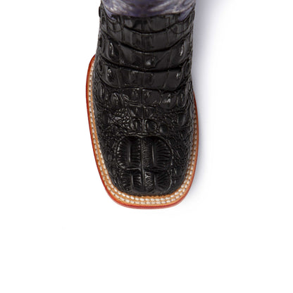 Ferrini Rancher Caiman Print Boots with a black embossed caiman-pattern vamp, square toe and contrasting stitched sole