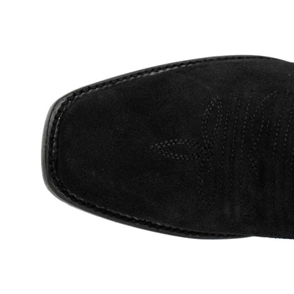 Ferrini Roughrider Leather Boots with a black suede-like leather vamp, narrow square toe and subtle stitched details