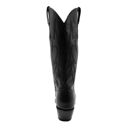 Ferrini Scarlett Leather Boots in black leather, tall shaft with decorative stitched pattern and a stacked block heel