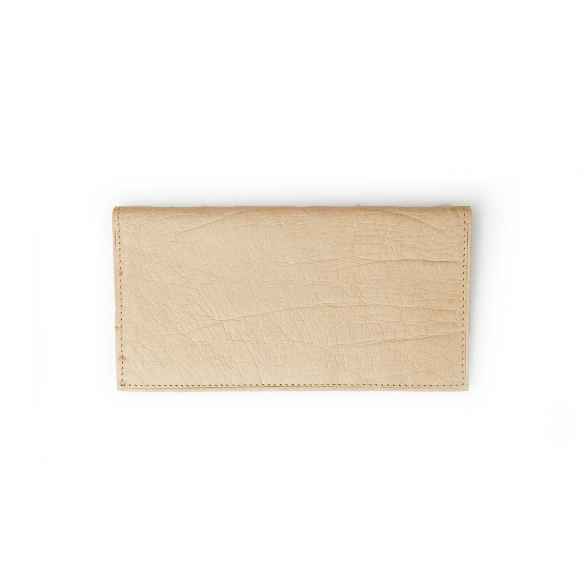 Ferrini Smooth Ostrich checkbook cover in winter white leather, with a smooth textured finish and stitched edges