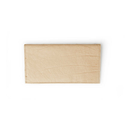 Ferrini Smooth Ostrich checkbook cover in winter white leather, with a smooth textured finish and stitched edges