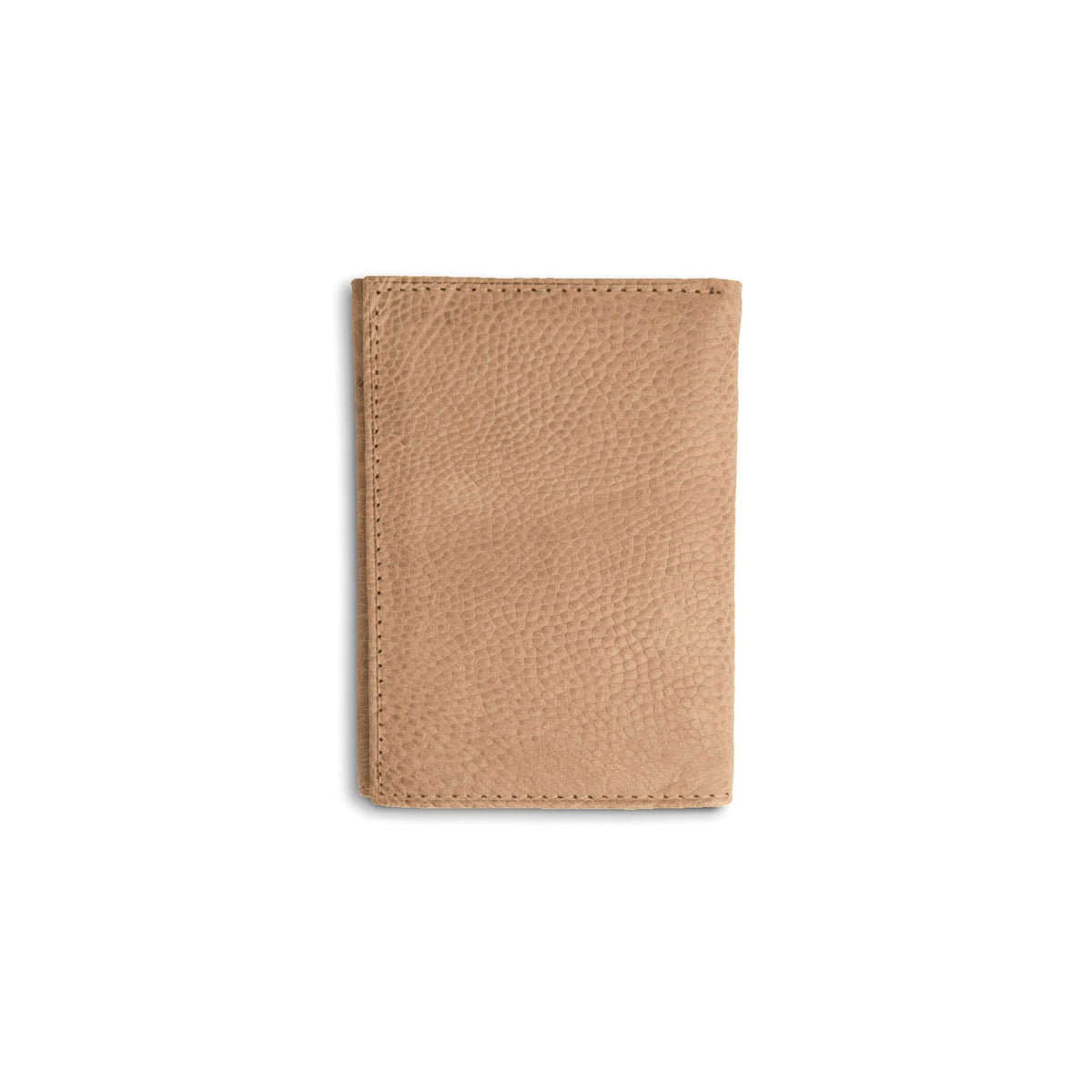 Ferrini Smooth Ostrich trifold wallet in tan leather with a fine pebbled texture and stitched edges