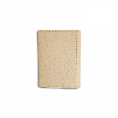 Trifold wallet in winter white ostrich leather with a soft, pebbled texture and neat stitched edges, Ferrini Smooth Ostrich