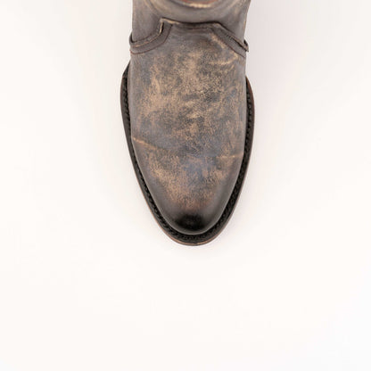 Ferrini Stacey Leather ankle boot in distressed chocolate leather with mottled shading, a rounded toe and stitched seams