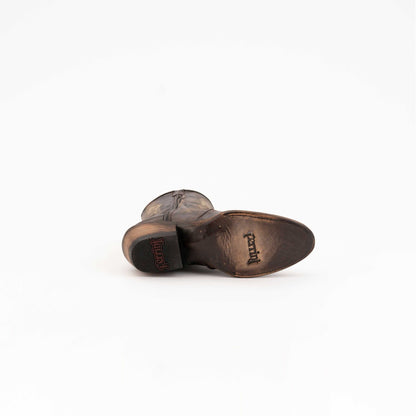 Ferrini Stacey Leather ankle boots in distressed chocolate brown, with a handcrafted leather sole and branded heel