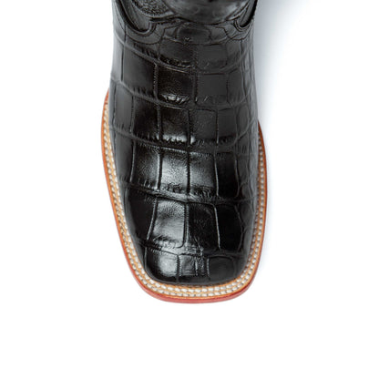 Ferrini Stallion Alligator Belly Boots in glossy black alligator with a square toe and contrasting stitched sole edge