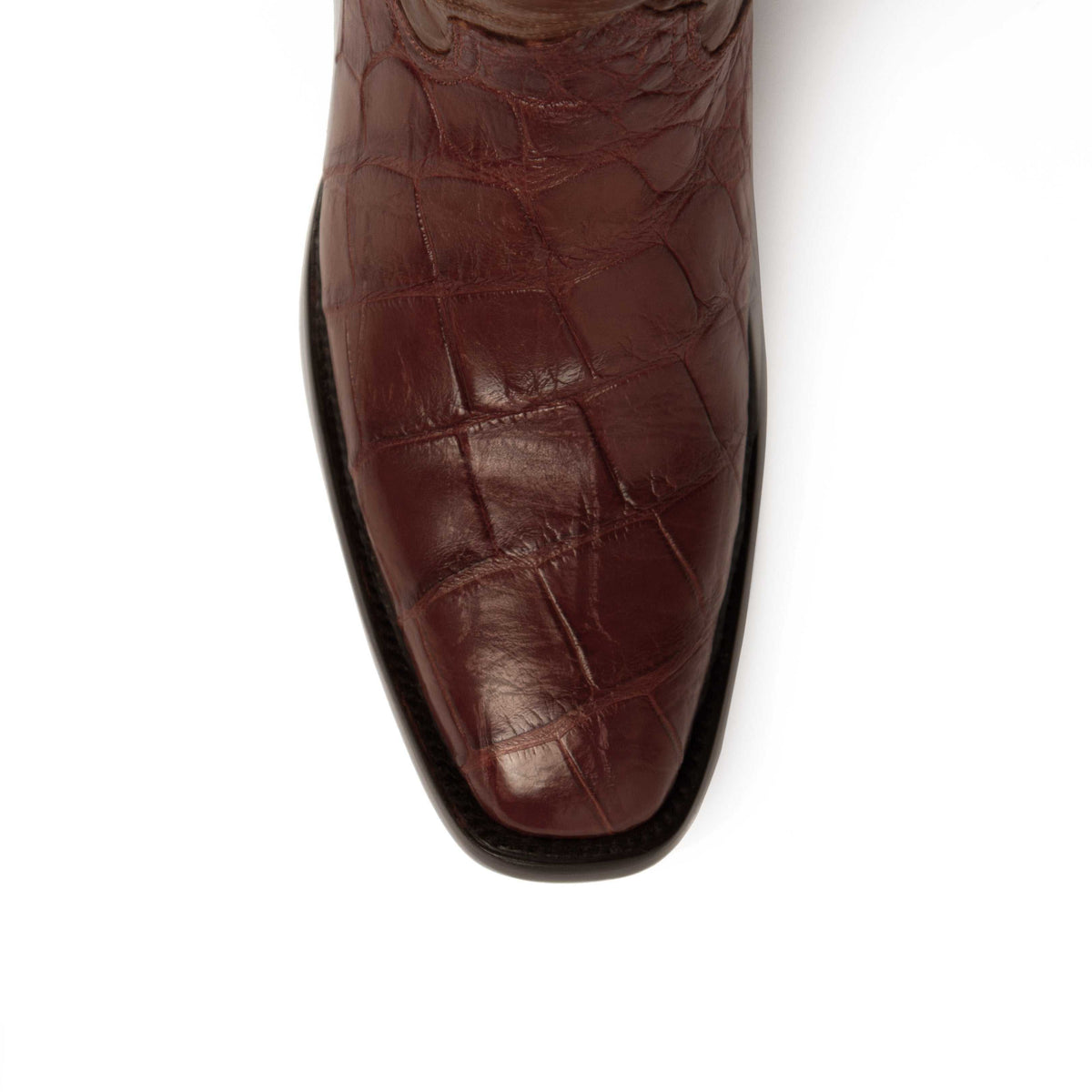 Ferrini Stallion Alligator Belly Boots in rich cognac brown leather with distinctive textured alligator belly scales and rounded toe