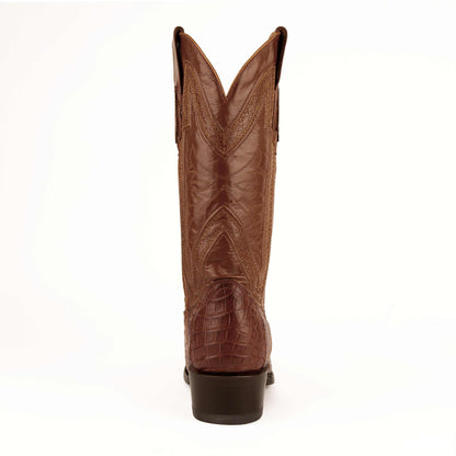 Ferrini Stallion Alligator Belly Boots in cognac brown leather with textured alligator belly vamp and stitched shaft