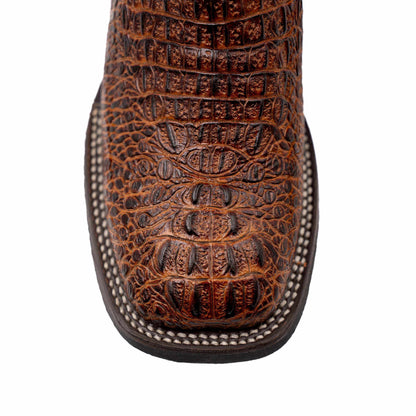 Ferrini Stampede Caiman Crocodile PRINT Boots in rust-brown leather with embossed caiman scales and contrast stitching