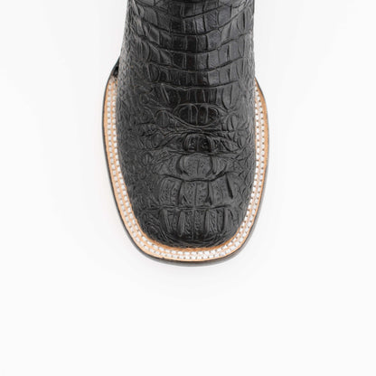 Ferrini Stampede Caiman Print Boots in black with textured caiman-print vamp and contrasting stitched trim