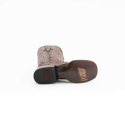 Ferrini Stampede Caiman Print Boots in rust-brown leather with embossed caiman-print vamp, stitched shaft and block heel