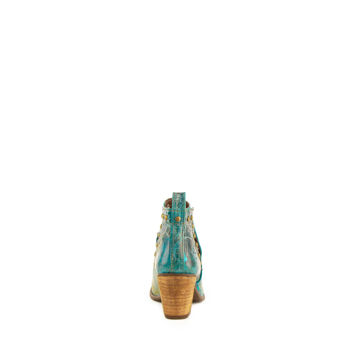 Ferrini Stella Leather Boots in turquoise leather, featuring stitched detailing, a back zipper and stacked block heels.