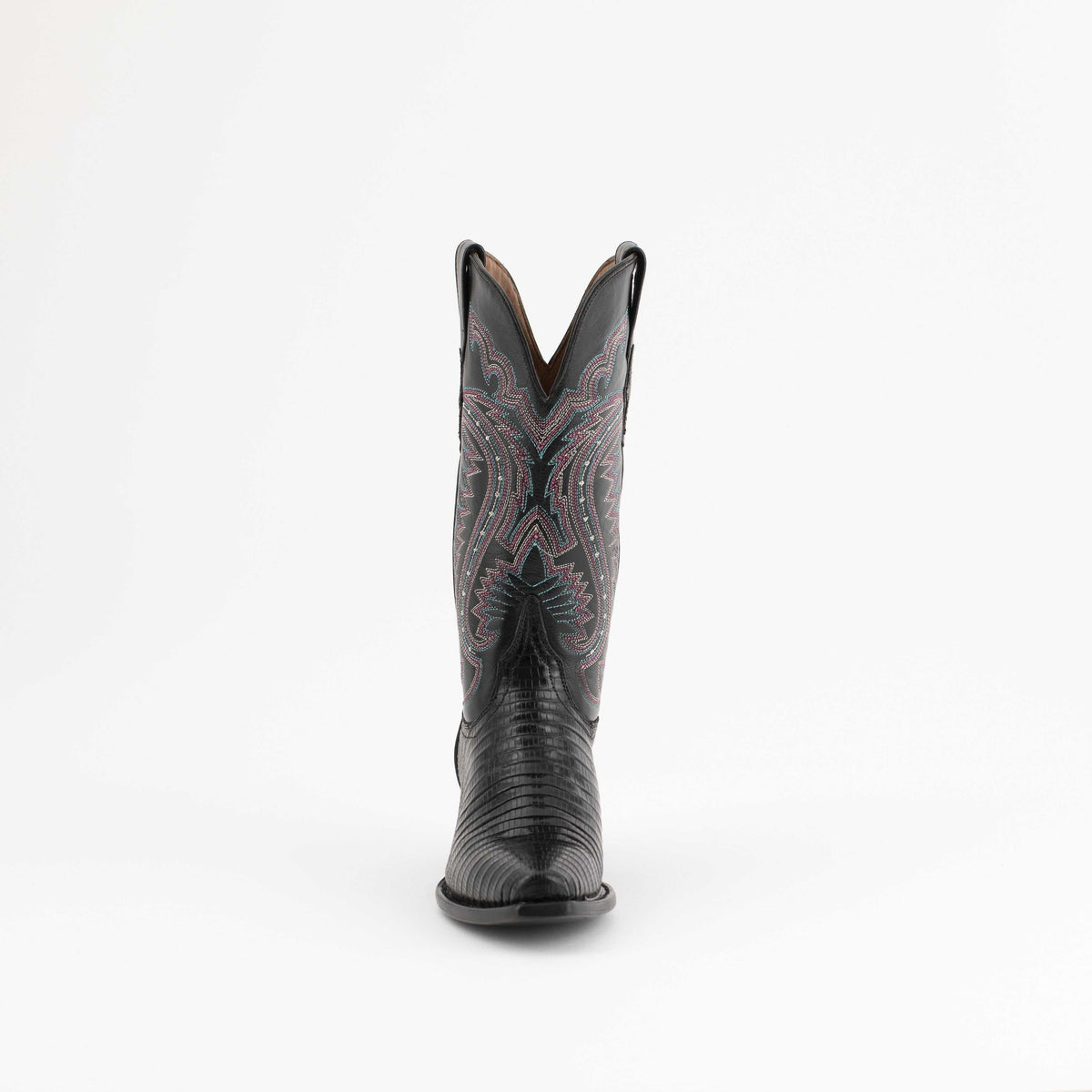 Ferrini Taylor Teju Lizard Boots in black lizard-textured leather, with decorative stitching and a snipped toe