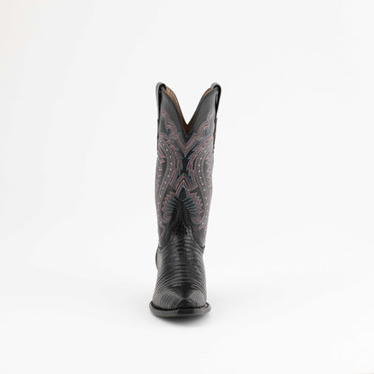 Ferrini Taylor Teju Lizard Boots in black lizard-textured leather, with decorative stitching and a snipped toe