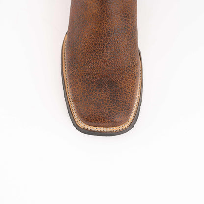 Ferrini Toro Leather Boots in brandy-brown textured leather, featuring a square toe and contrast welt stitching